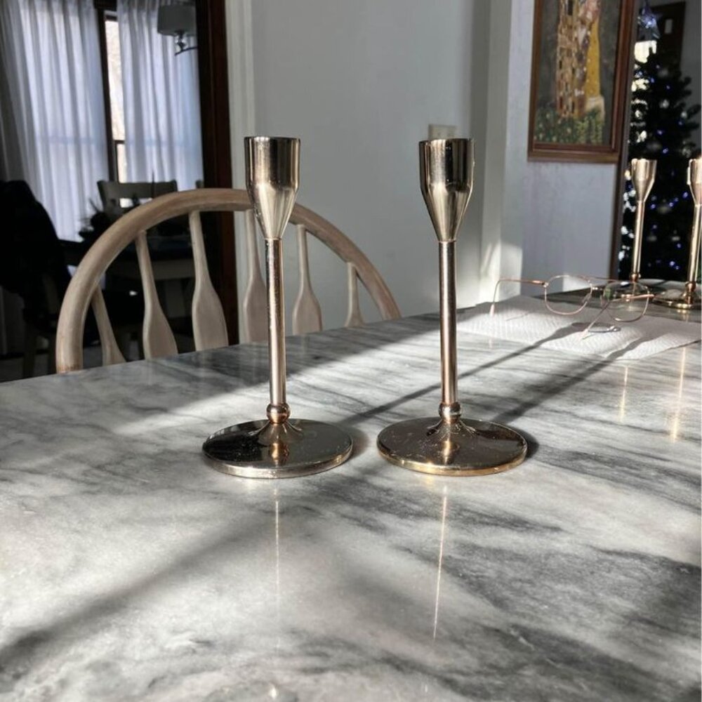 Pottery Barn Set of 2 Gold Taper Candle sticks